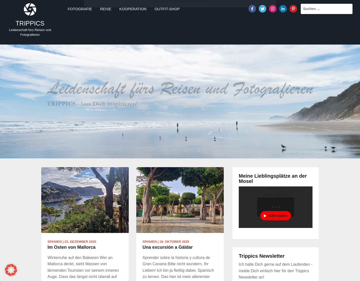 Aktuelle Website-Vorschau von Trippics - Leidenschaft für Reisen und Fotografie