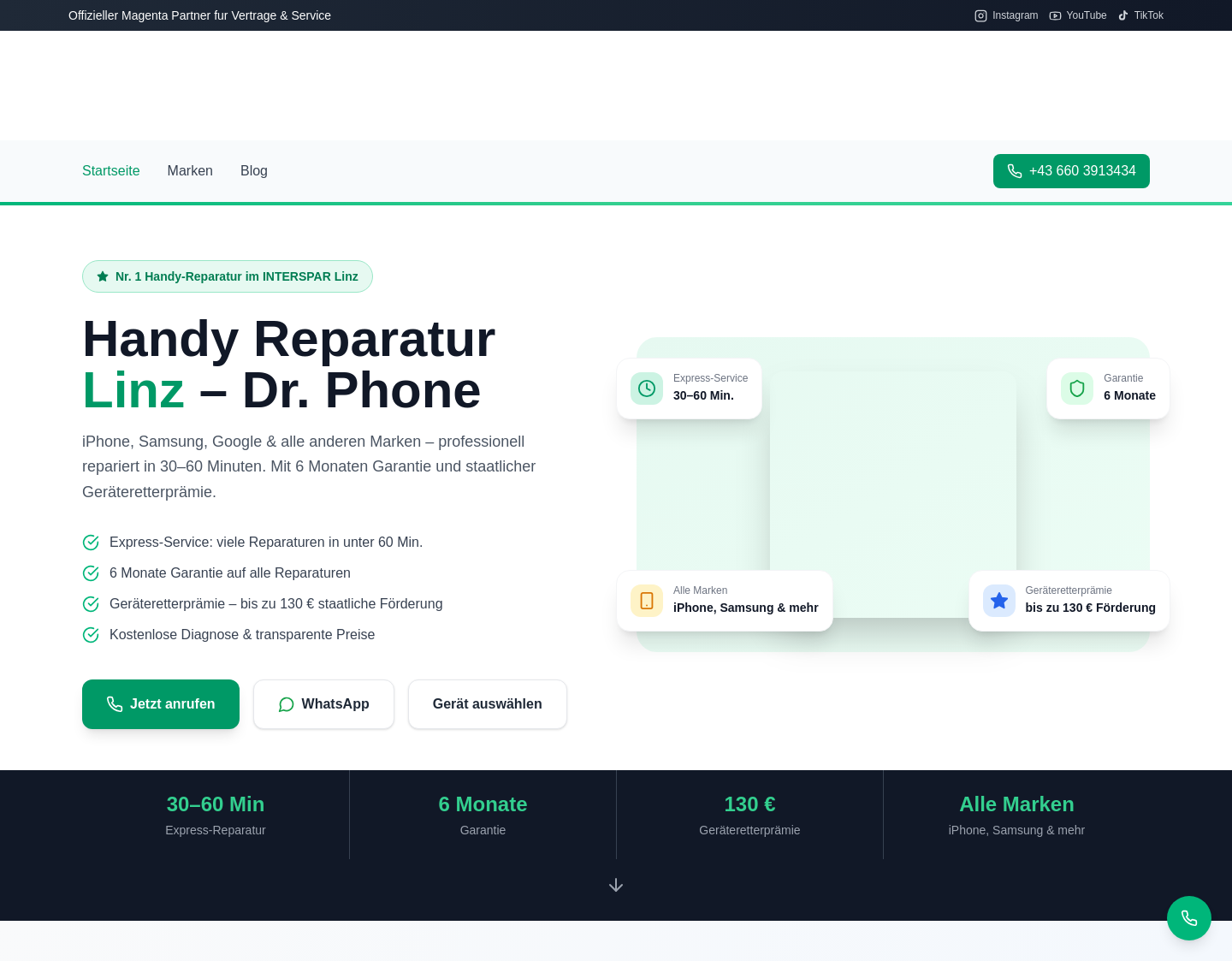 Aktuelle Website-Vorschau von Handy, Tablet und Computer Reparatur