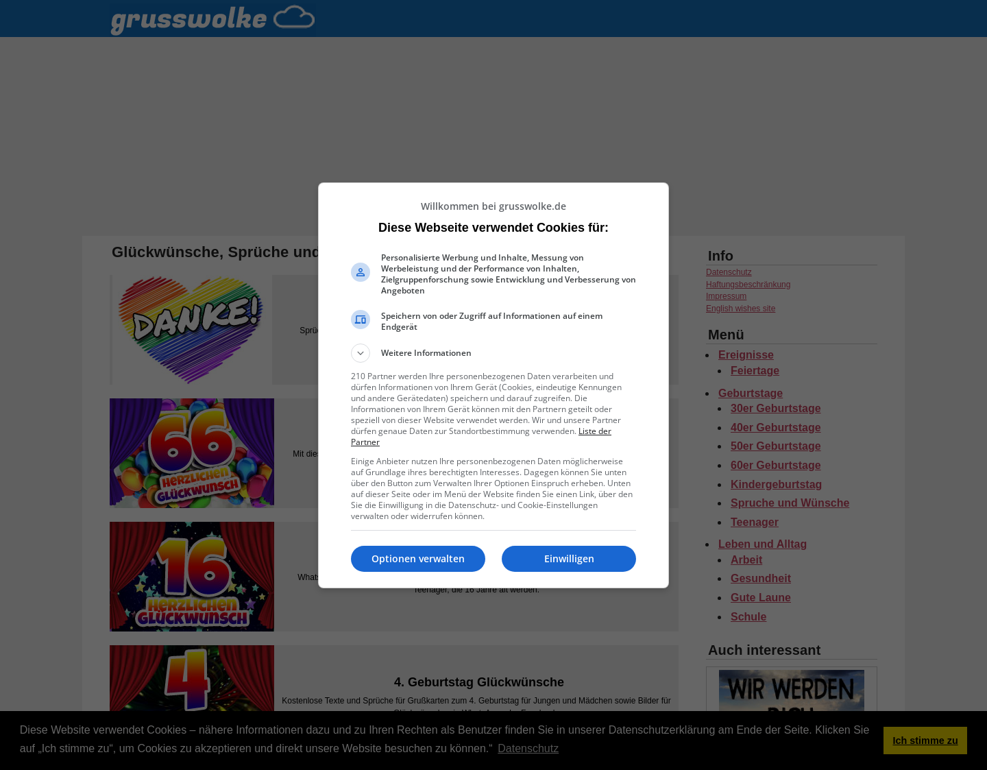 Aktuelle Website-Vorschau von Sprüche und Glückwünsche für Karten
