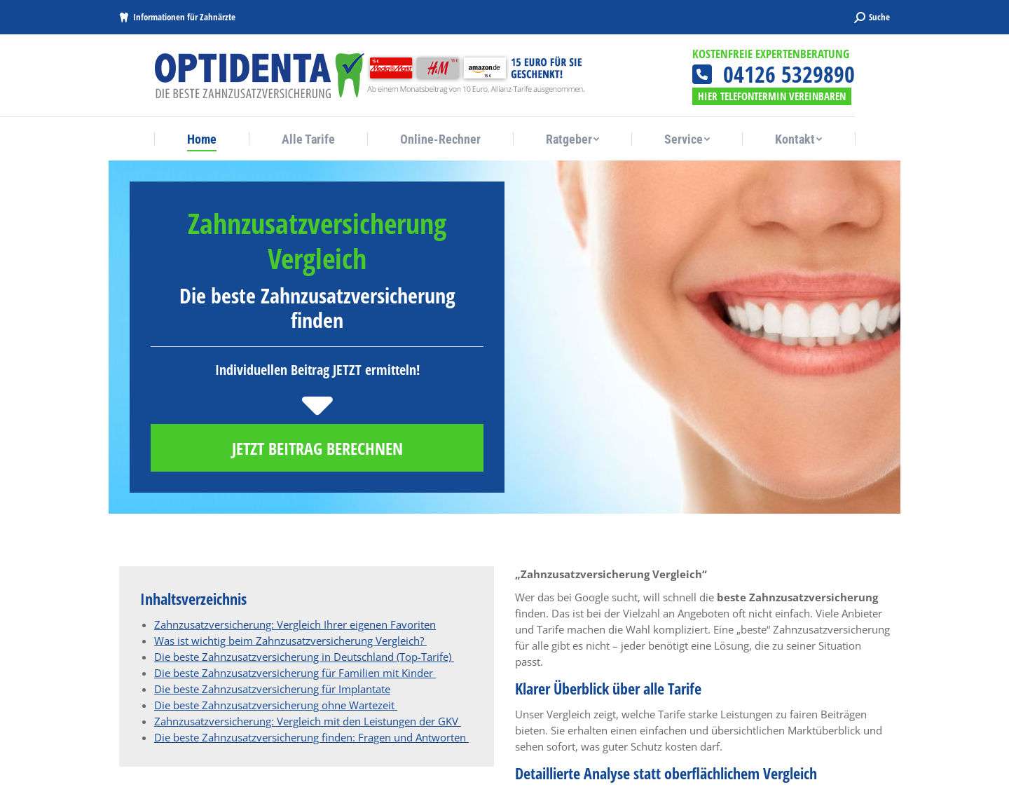 Aktuelle Website-Vorschau von optidenta - die beste Zahnzusatzversicherung