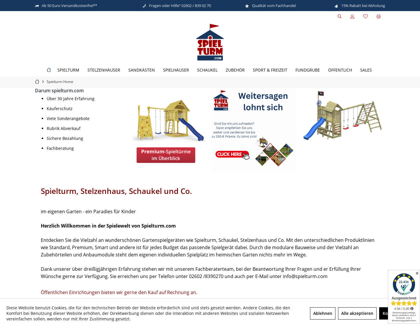 Aktuelle Website-Vorschau von Spielturm, Schaukel und Stelzenhaus