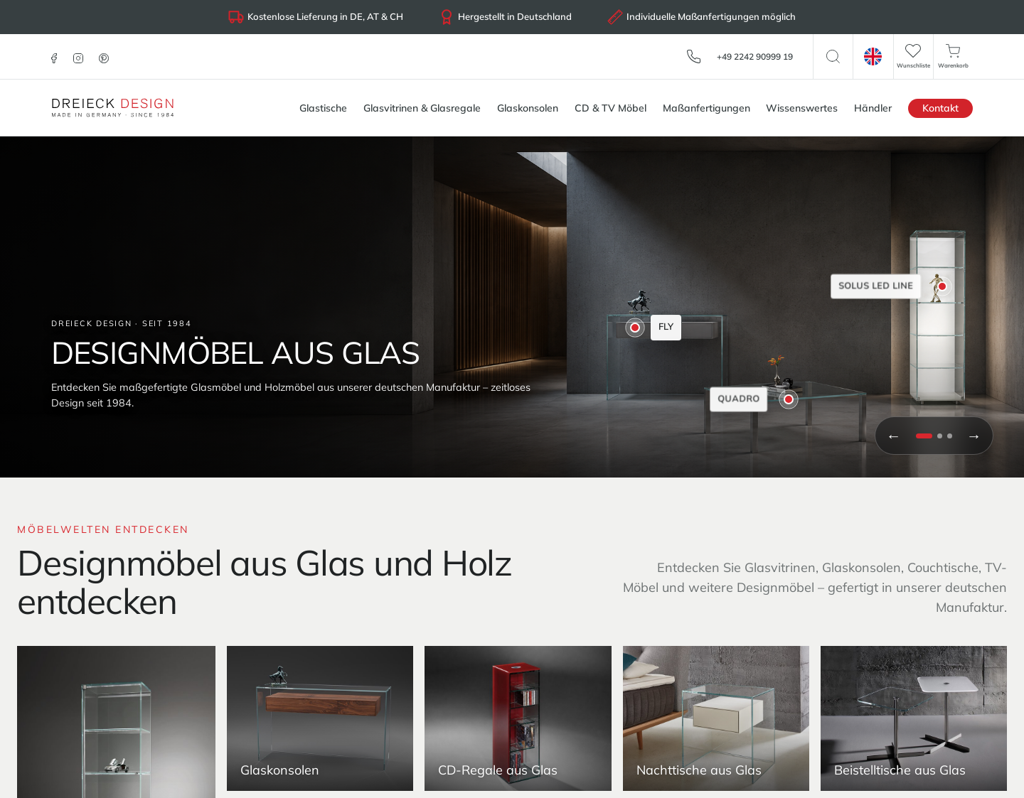 Aktuelle Website-Vorschau von DREIECK DESIGN - Designer Glasmöbel