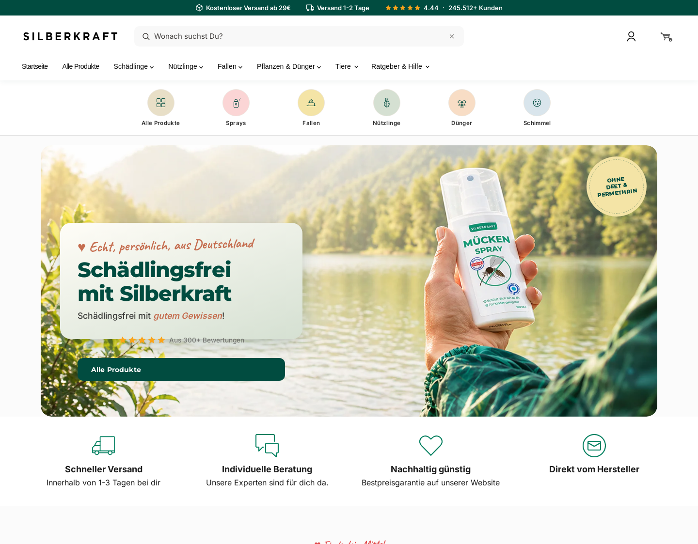 Aktuelle Website-Vorschau von Silberkraft - Nachhaltigkeit und Schädlingsvertrei