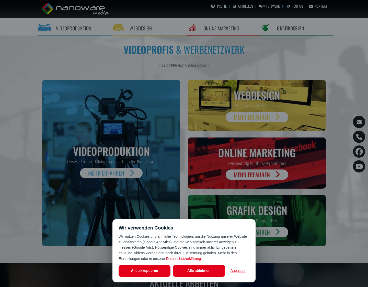 Aktuelle Website-Vorschau von nanoware media Werbeagentur