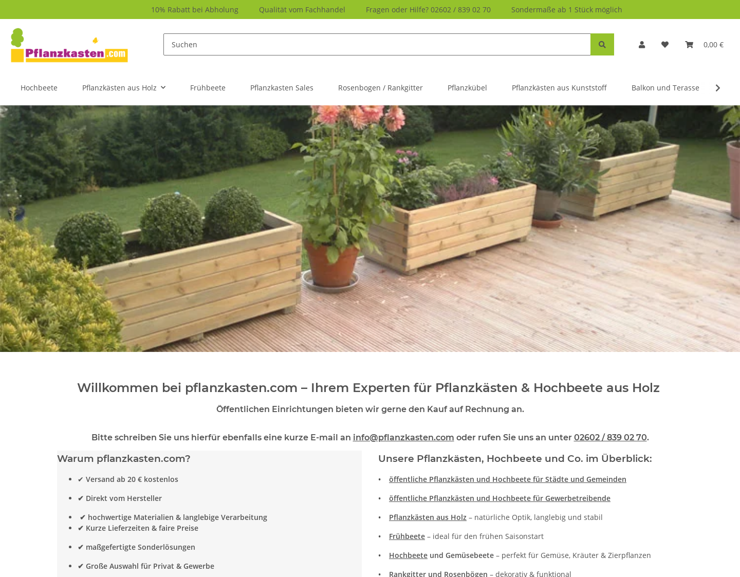Aktuelle Website-Vorschau von Pflankästen aus Holz und Kunststoff