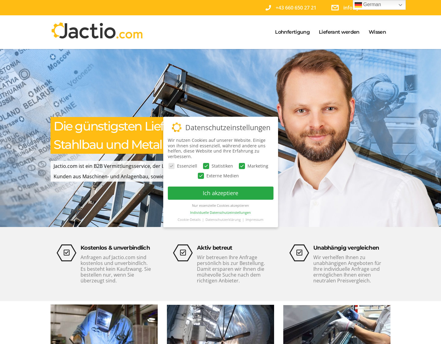 Aktuelle Website-Vorschau von B2B Vermittlungsplattform für Lohnfertigung
