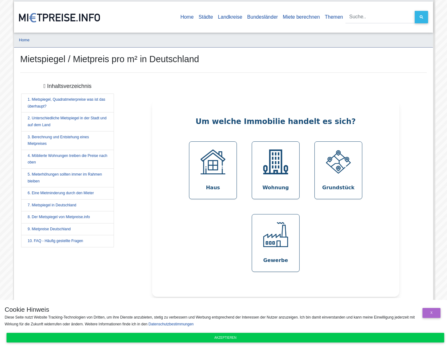 Aktuelle Website-Vorschau von Mietpreise in Deutschland