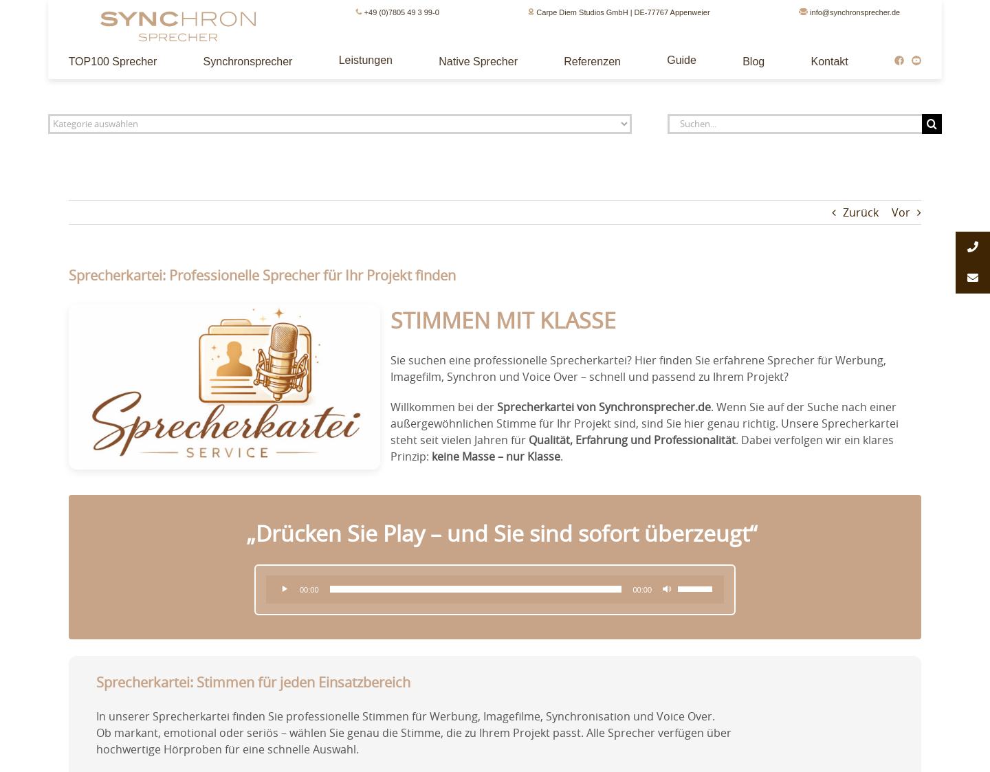 Aktuelle Website-Vorschau von Sprecherkartei das Original
