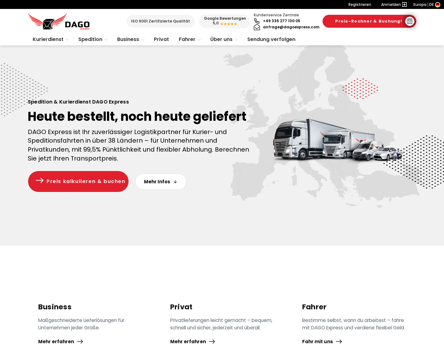 Aktuelle Website-Vorschau von DAGO Express Kurierdienst