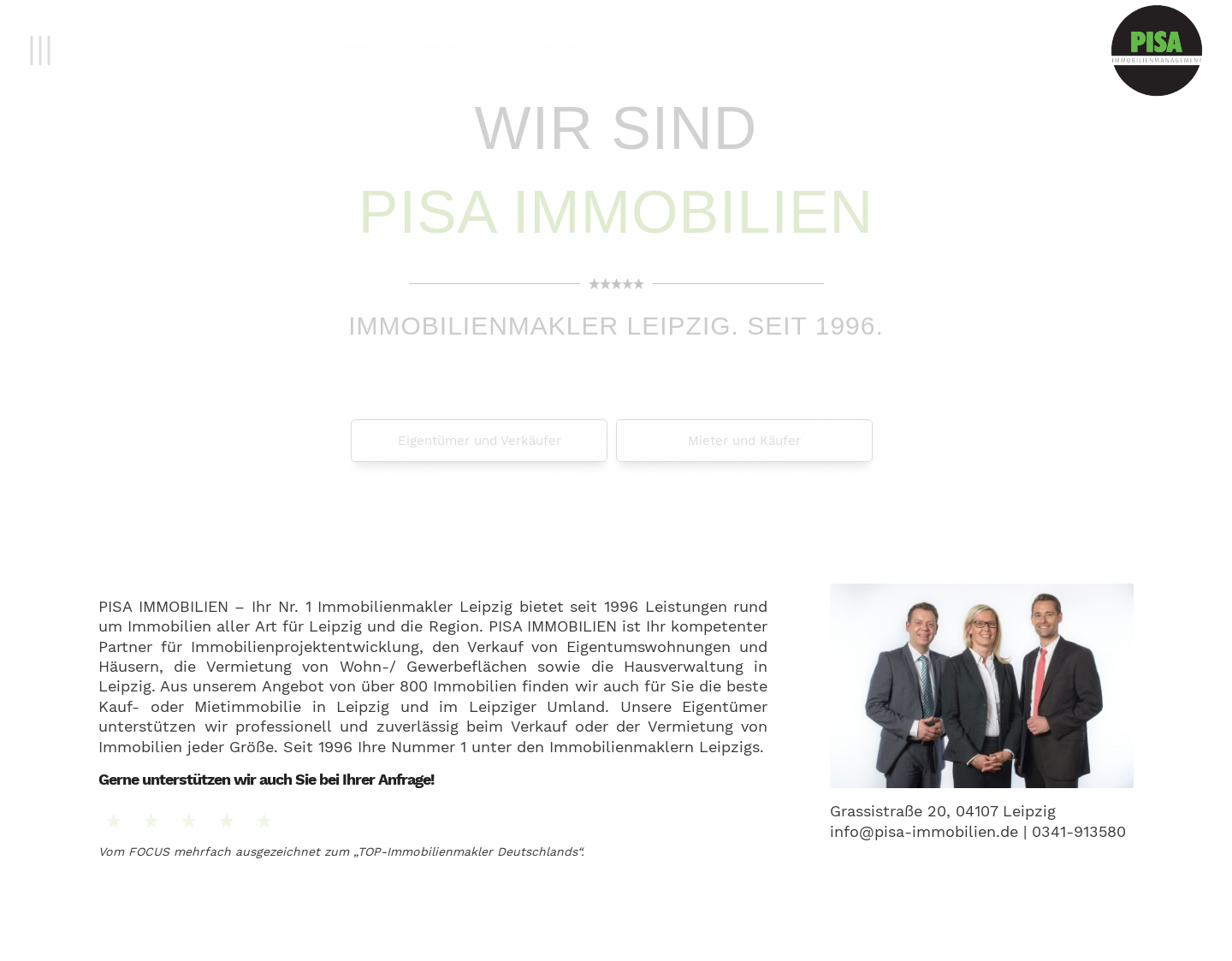 Aktuelle Website-Vorschau von PISA IMMOBILIEN - Immobilienmakler Leipzig