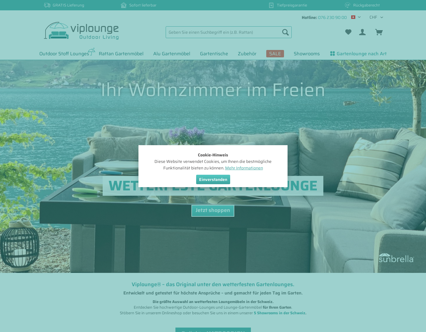 Aktuelle Website-Vorschau von Viplounge - Wetterfeste Rattan Gartenmöbel