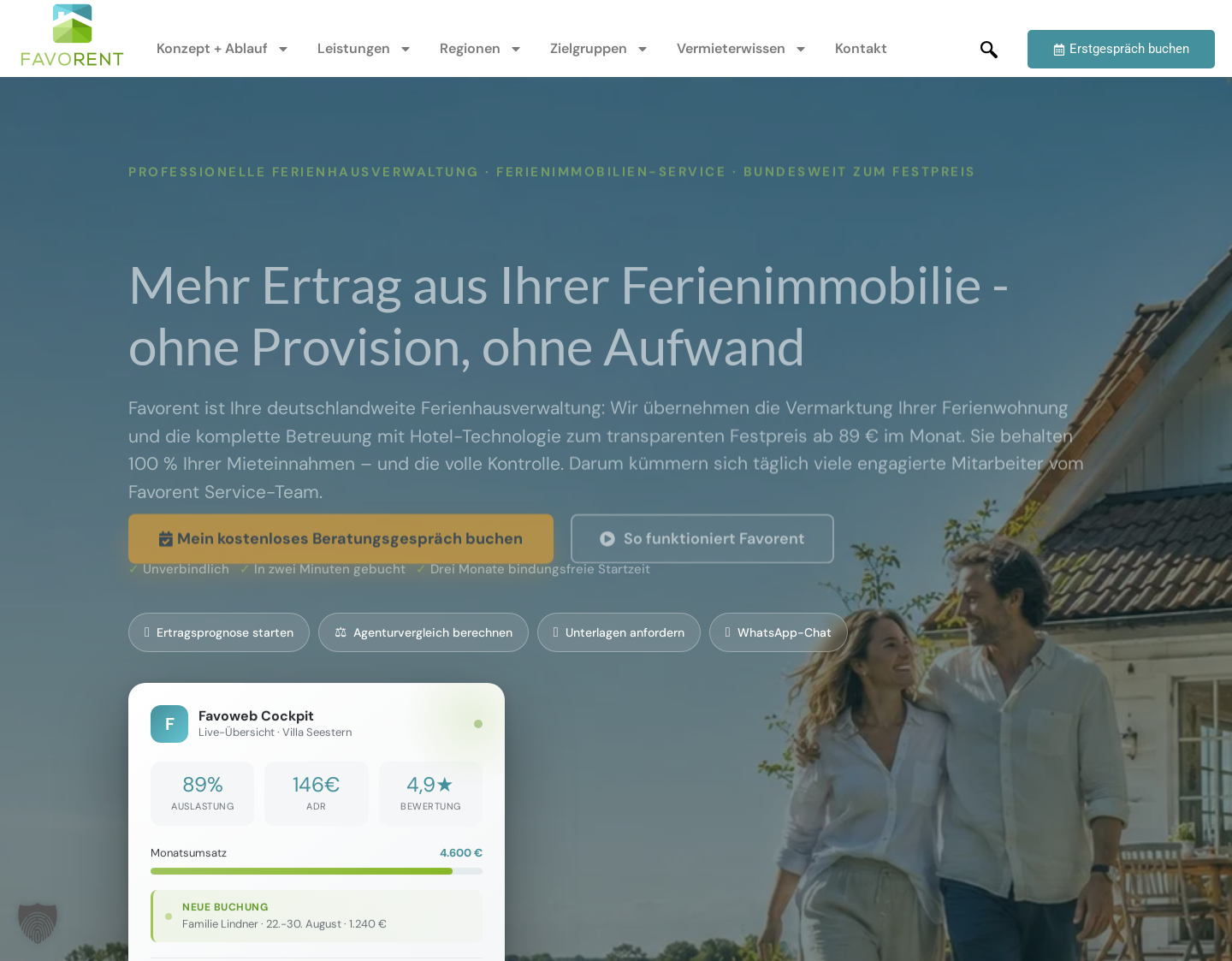 Aktuelle Website-Vorschau von Favorent - Ferienhausverwaltung bundesweit