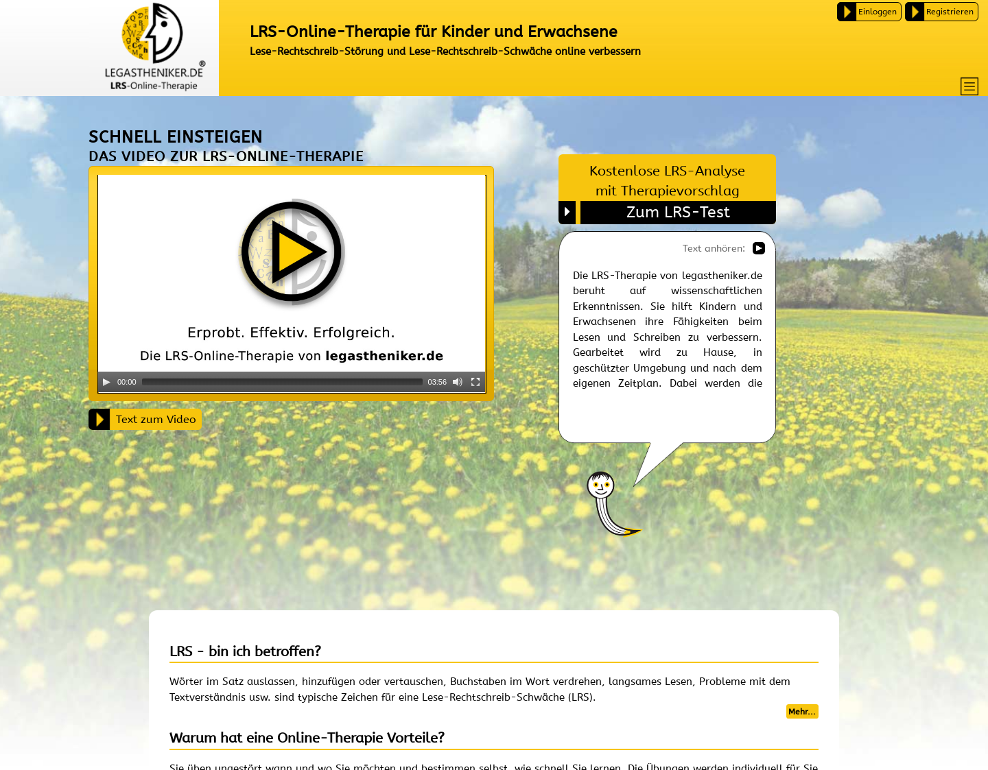 Aktuelle Website-Vorschau von Online-Förderung bei LRS