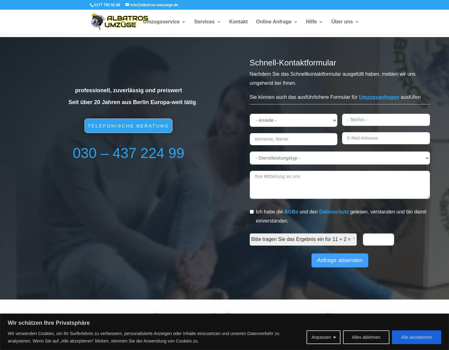 Aktuelle Website-Vorschau von Albatros Umzüge Berlin