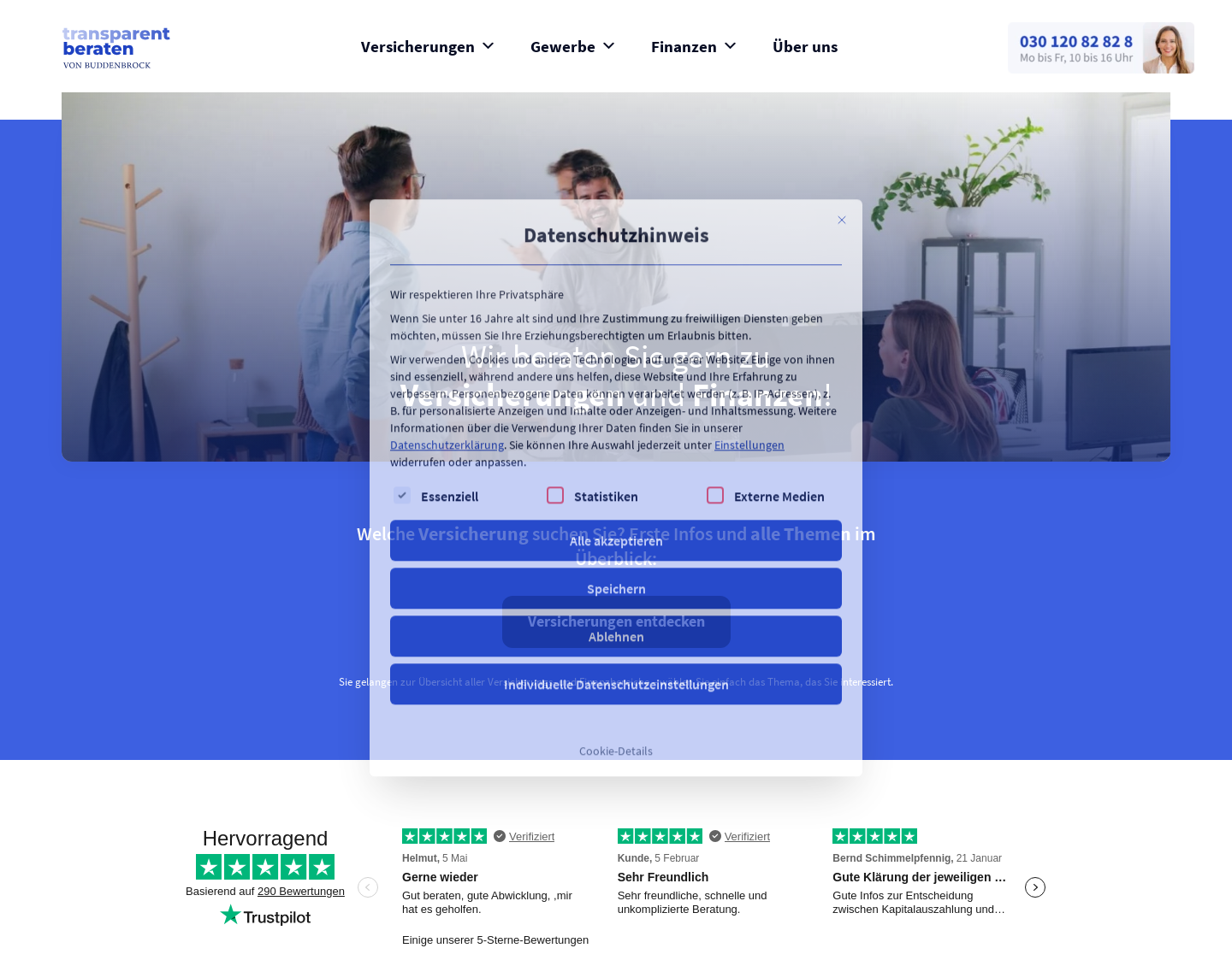 Aktuelle Website-Vorschau von Versicherungen - Wir beraten Sie gerne