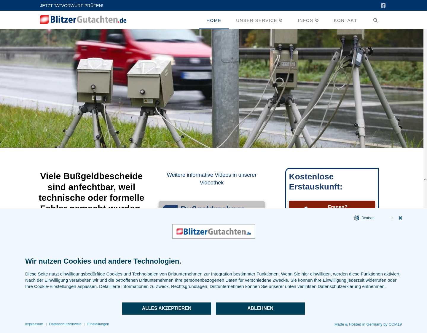 Aktuelle Website-Vorschau von Blitzer anfechten mit Blitzergutachten