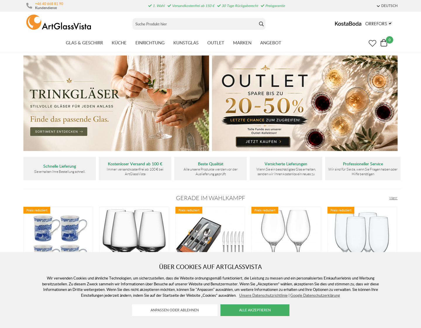 Aktuelle Website-Vorschau von Kosta Boda Orrefors Glaskunst online