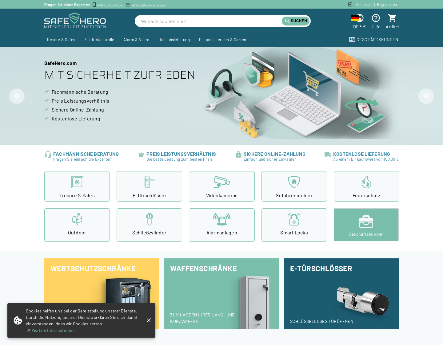 Aktuelle Website-Vorschau von Safehero - Qualitative Tresore