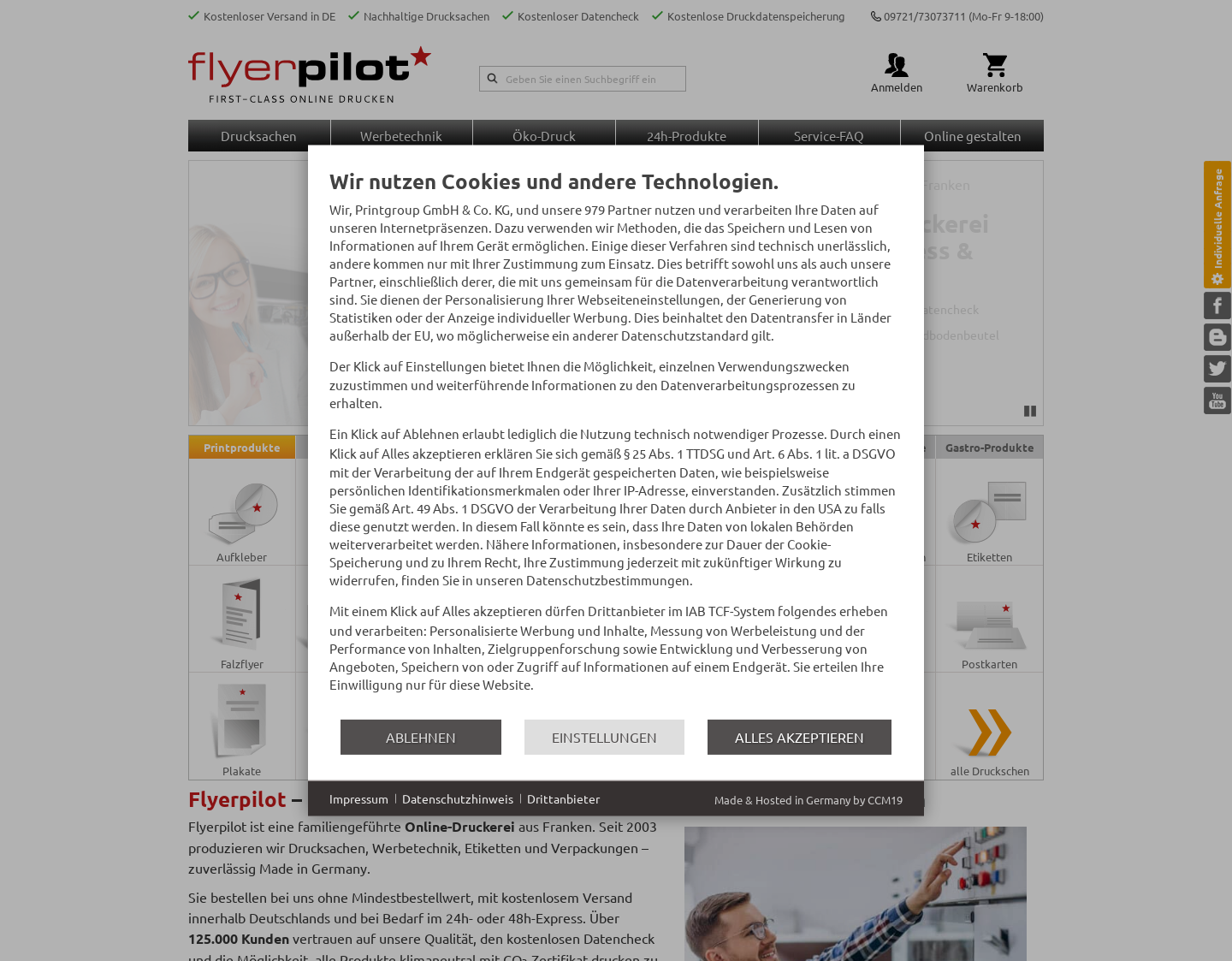 Aktuelle Website-Vorschau von Flyerpilot