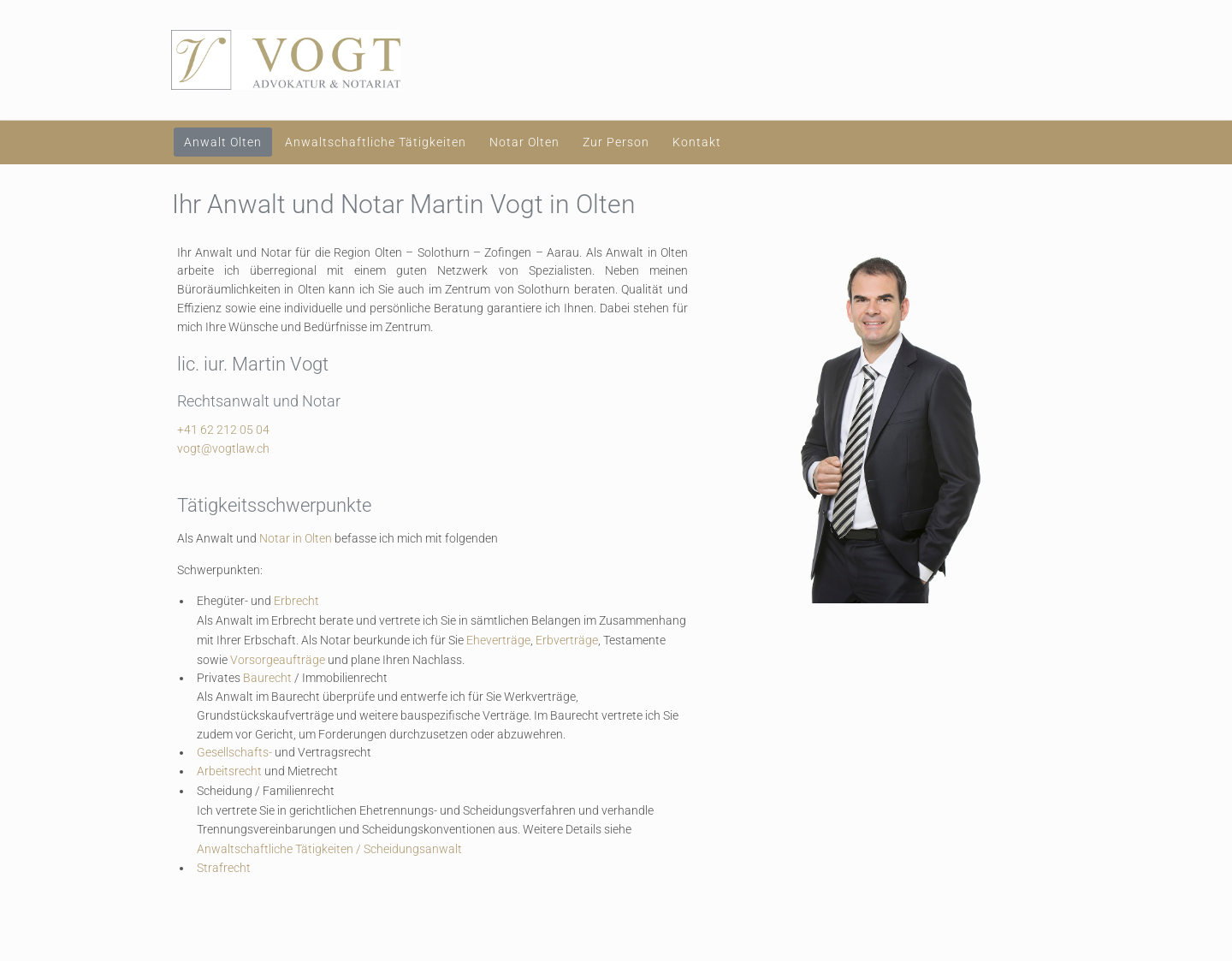 Aktuelle Website-Vorschau von Vogt Advokatur und Notariat Olten