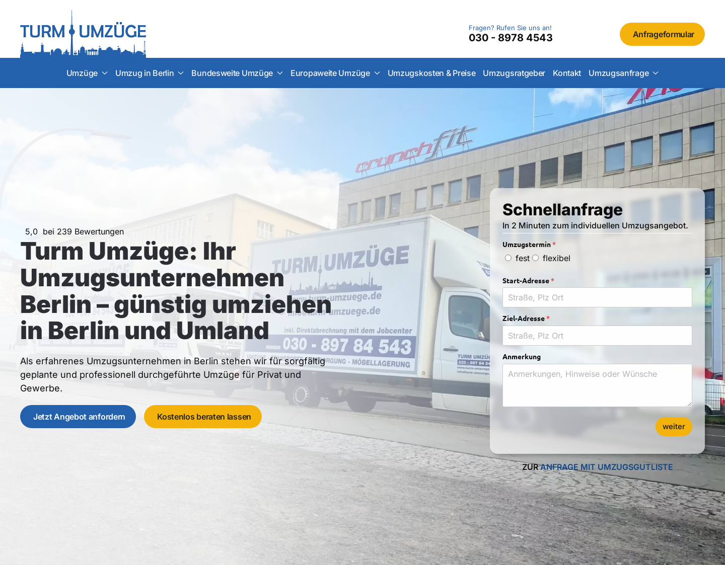 Aktuelle Website-Vorschau von Turm Umzüge