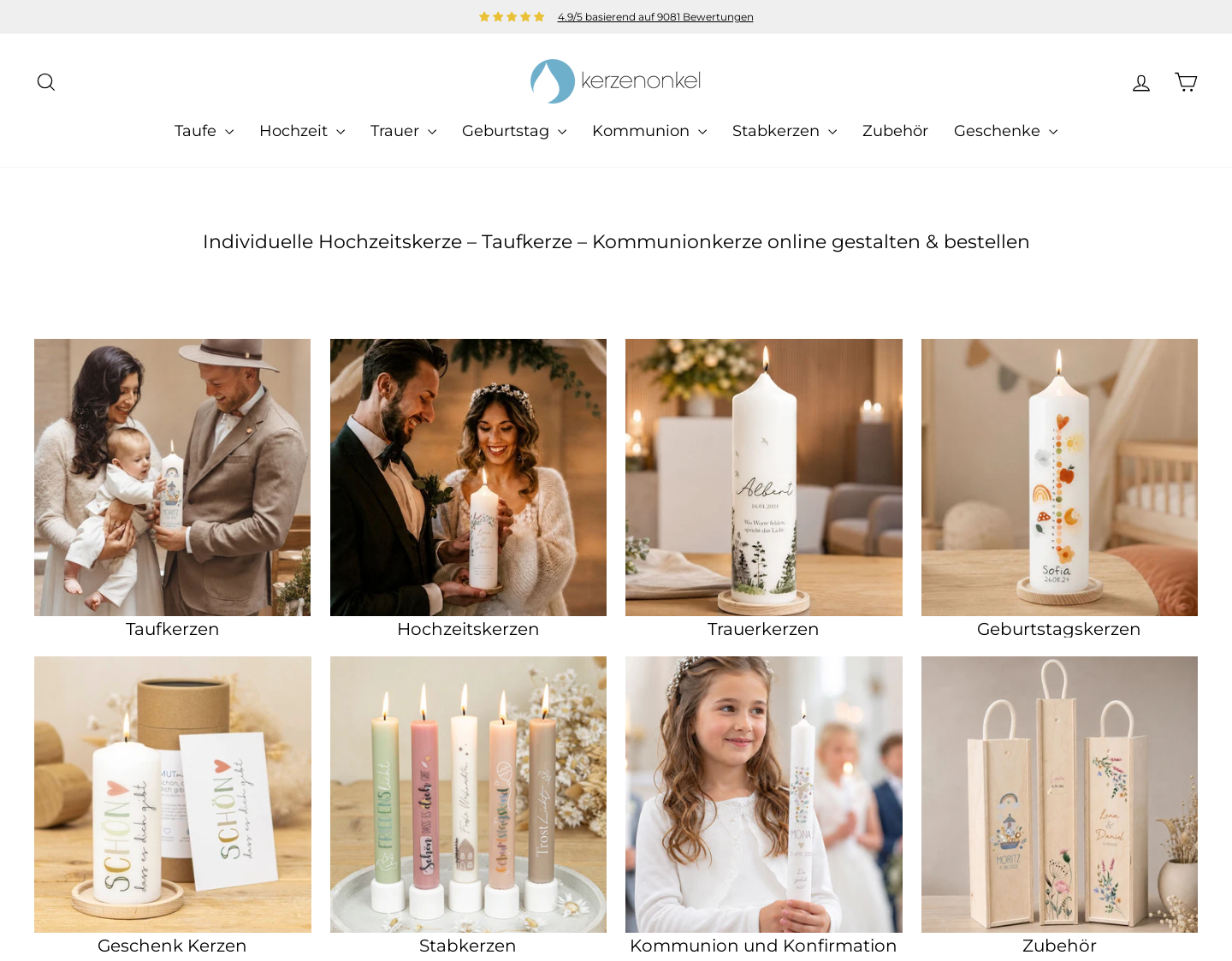 Aktuelle Website-Vorschau von Kerzenonkel UG
