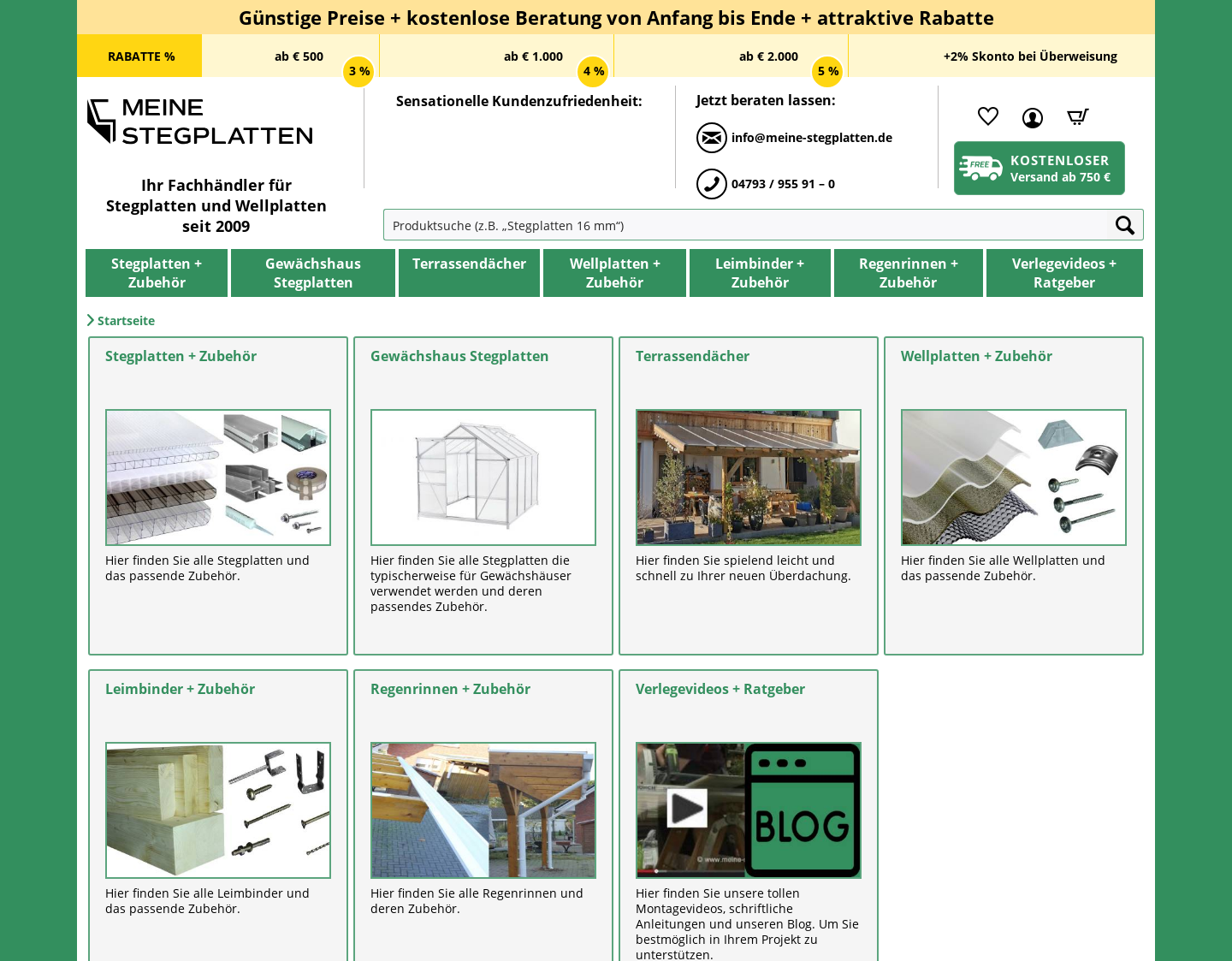 Aktuelle Website-Vorschau von Stegplatten