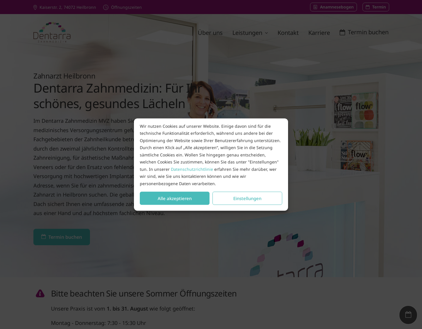 Aktuelle Website-Vorschau von Dentarra Zahnmedizin in Heilbronn