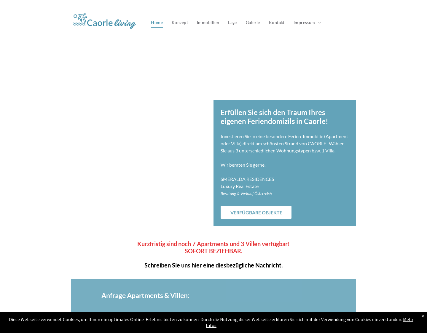 Aktuelle Website-Vorschau von Caorle Living - Ferienhäuser zum Kauf am Strand