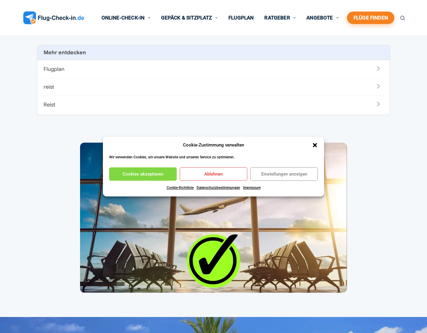 Aktuelle Website-Vorschau von Flug Online einchecken