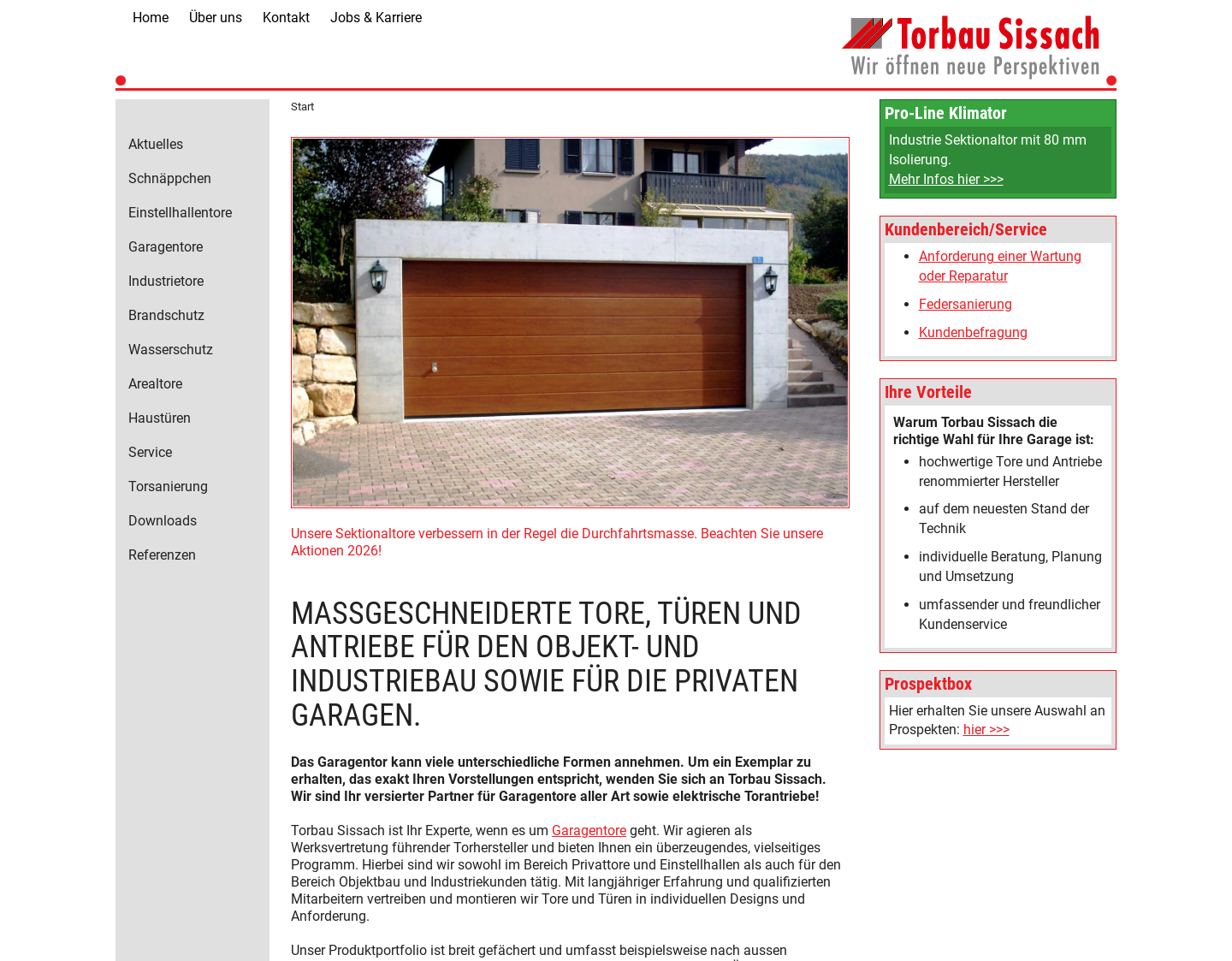 Aktuelle Website-Vorschau von Garagentore und Sektiomaltore