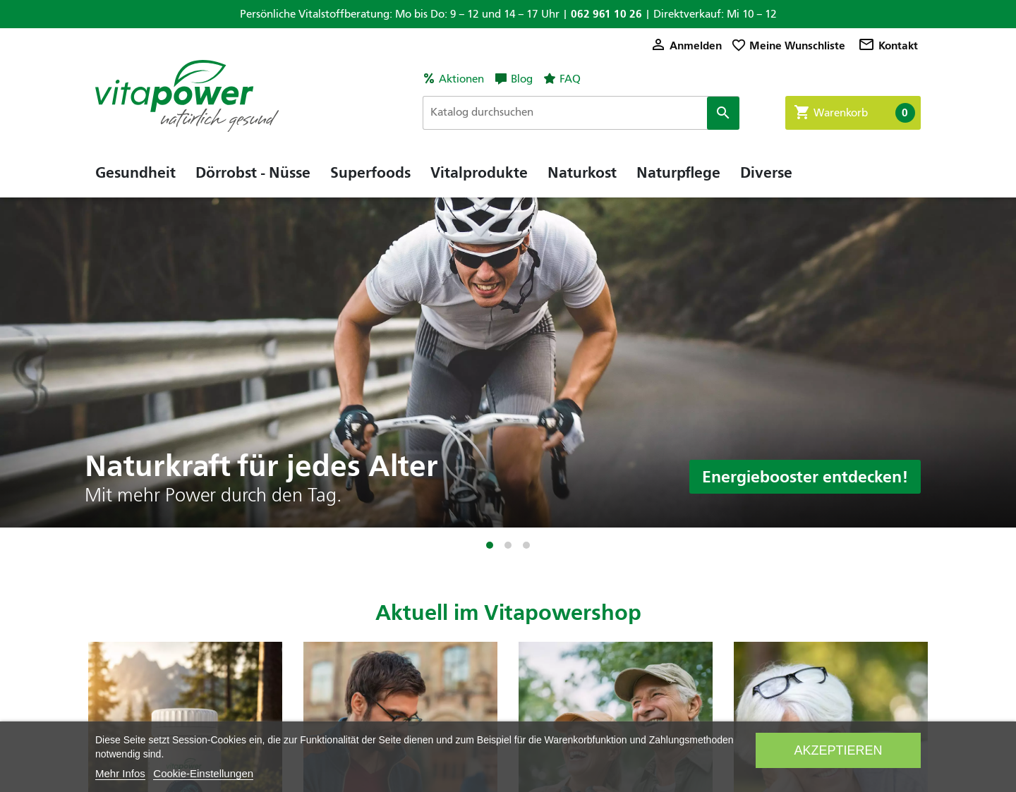 Aktuelle Website-Vorschau von Vitapower AG - Datteln, Kokosöl und Kurkuma