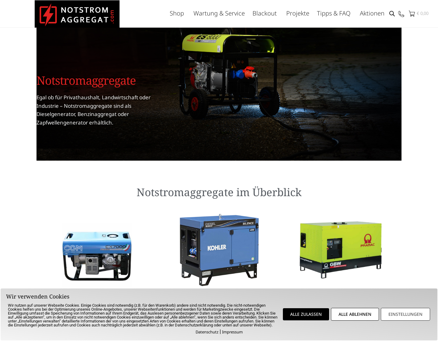 Aktuelle Website-Vorschau von Notstromaggregate