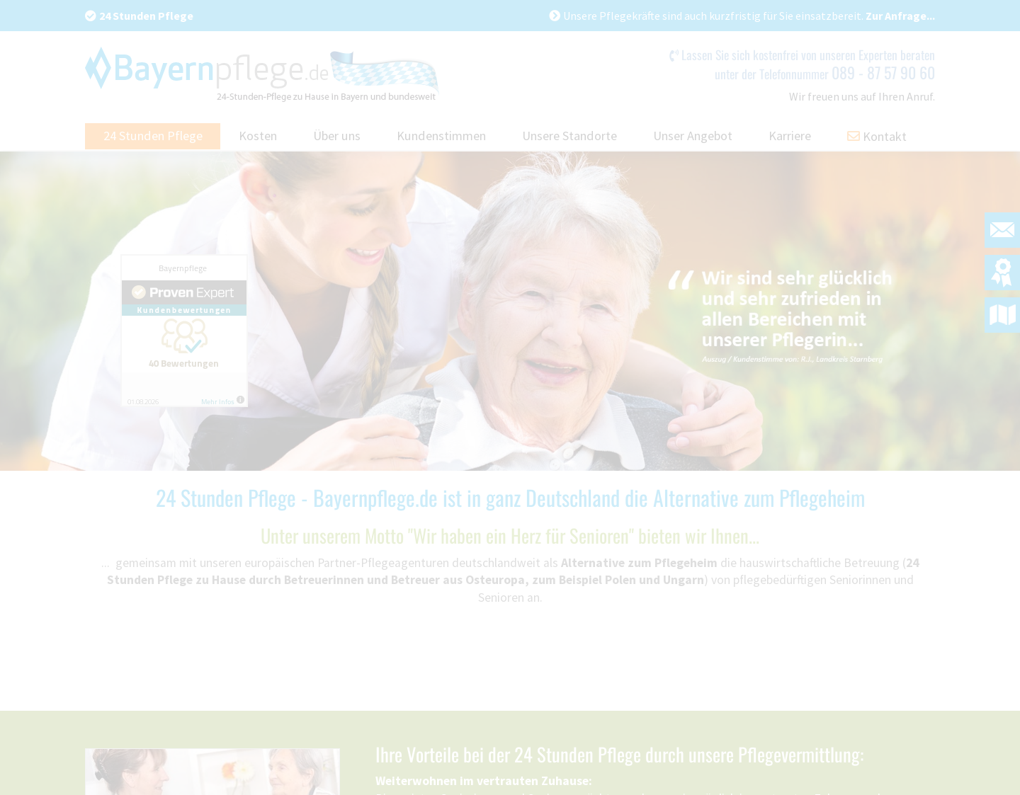 Aktuelle Website-Vorschau von Bayernpflege - 24 Stunden Pflege zu Hause