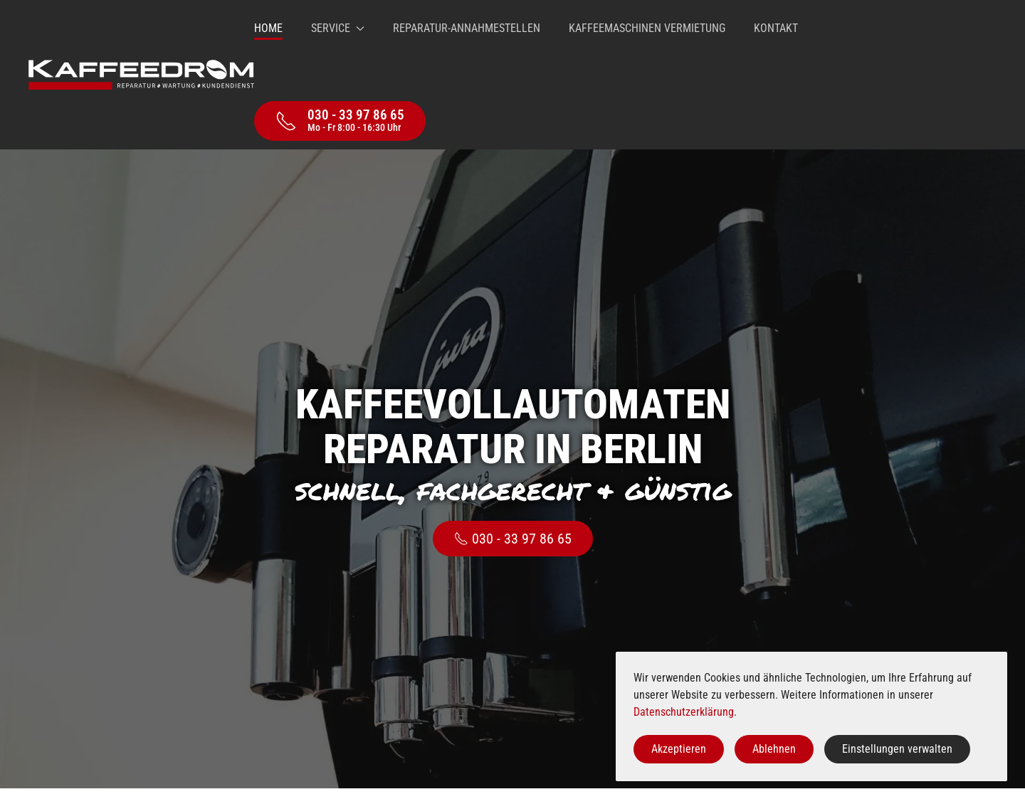 Aktuelle Website-Vorschau von Kaffeedrom - Jura Reparatur Service Berlin