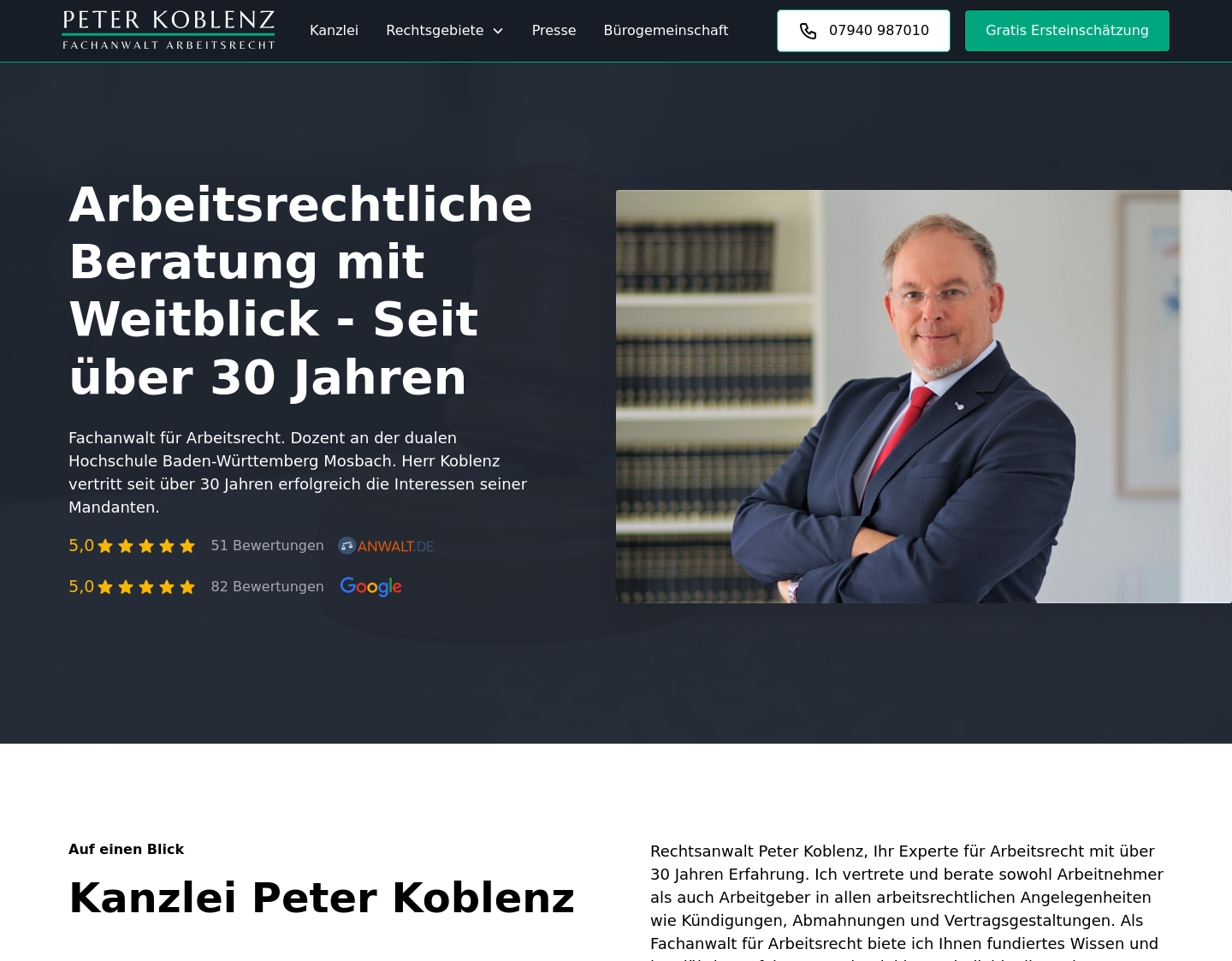 Aktuelle Website-Vorschau von Rechtsanwalt Peter Koblenz
