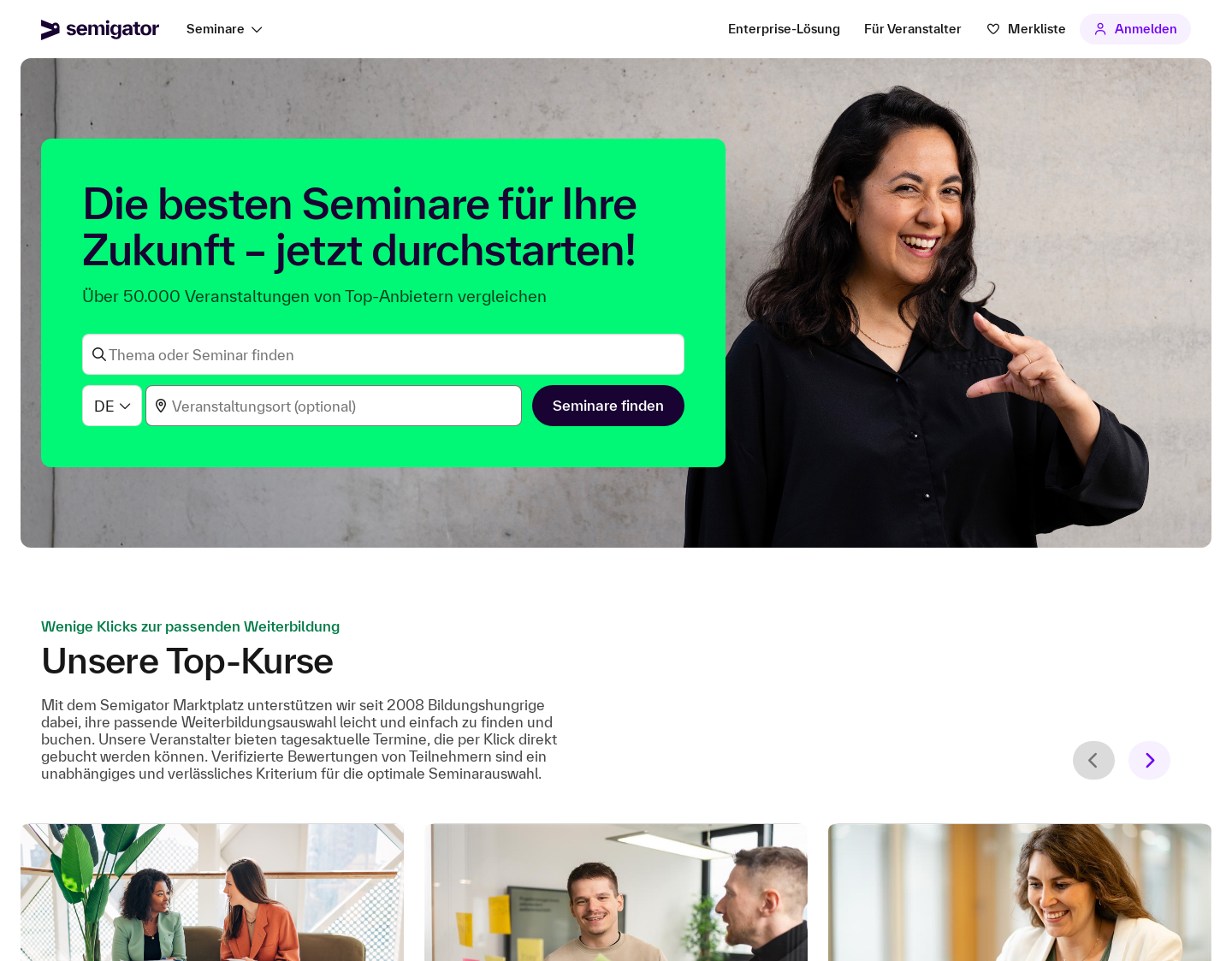 Aktuelle Website-Vorschau von Semigator.de - die Weiterbildungs-Suche.