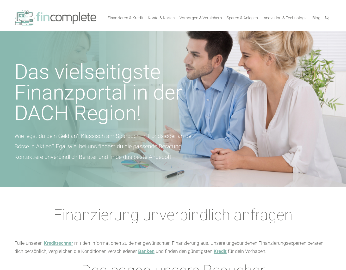 Aktuelle Website-Vorschau von fincomplete - Finanzportal für Kredite