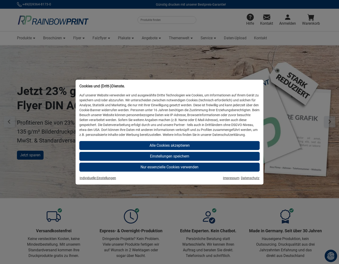 Aktuelle Website-Vorschau von Rainbowprint.de