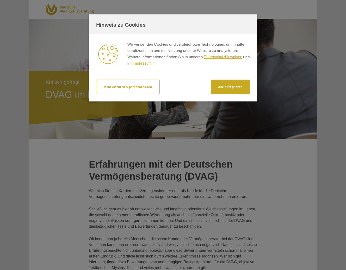 Aktuelle Website-Vorschau von Unternehmensblog der DVAG