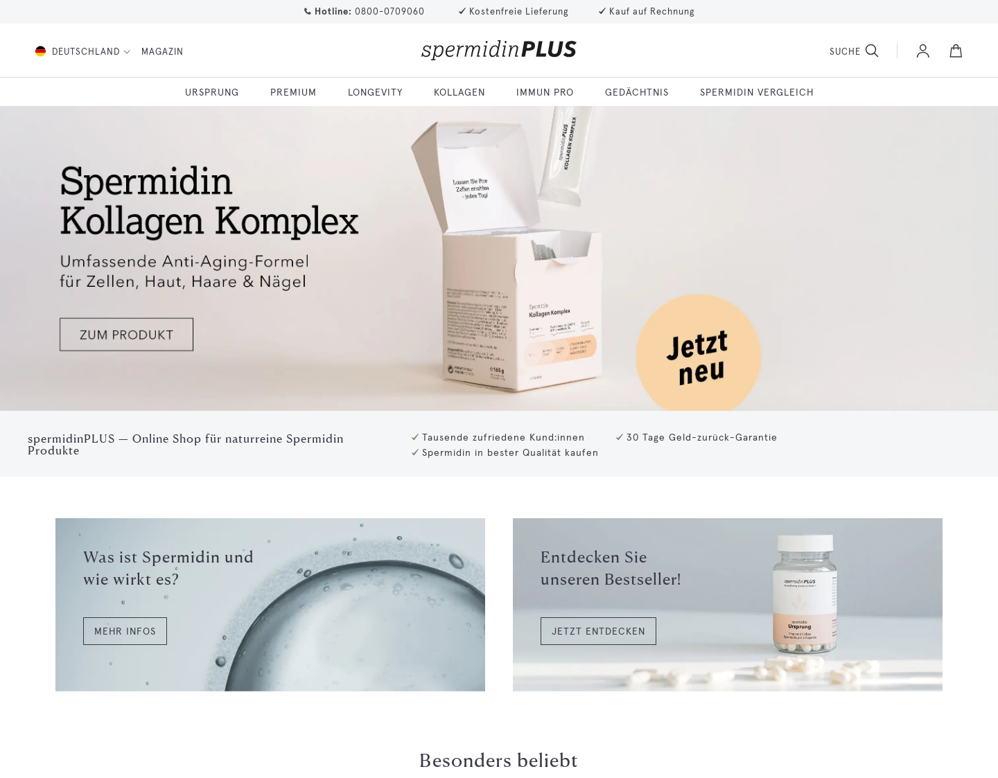 Aktuelle Website-Vorschau von spermidinPLUS