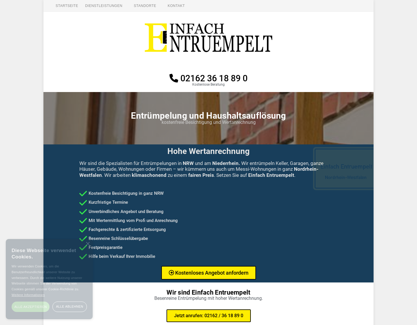 Aktuelle Website-Vorschau von Entrümpelung Viersen von Einfach Entruempelt