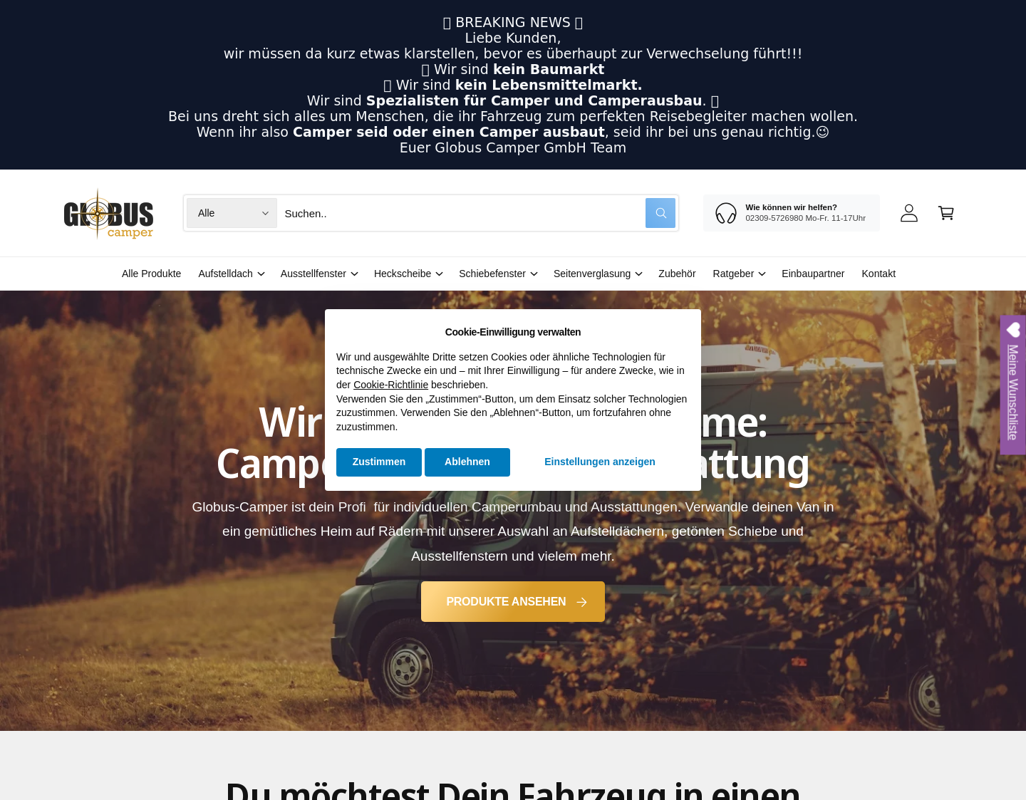 Aktuelle Website-Vorschau von GloBus Fahrzeug Aus- und Umbau