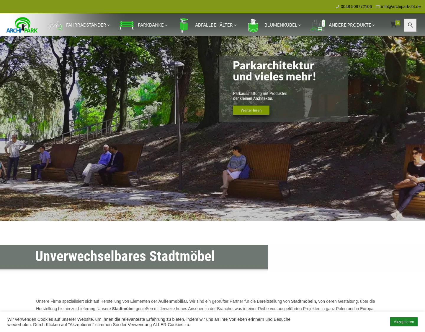 Aktuelle Website-Vorschau von Archipark Stadtmöbel