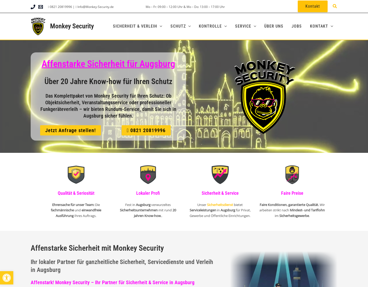 Aktuelle Website-Vorschau von Monkey Security - Sicherheit, Schutz und Service