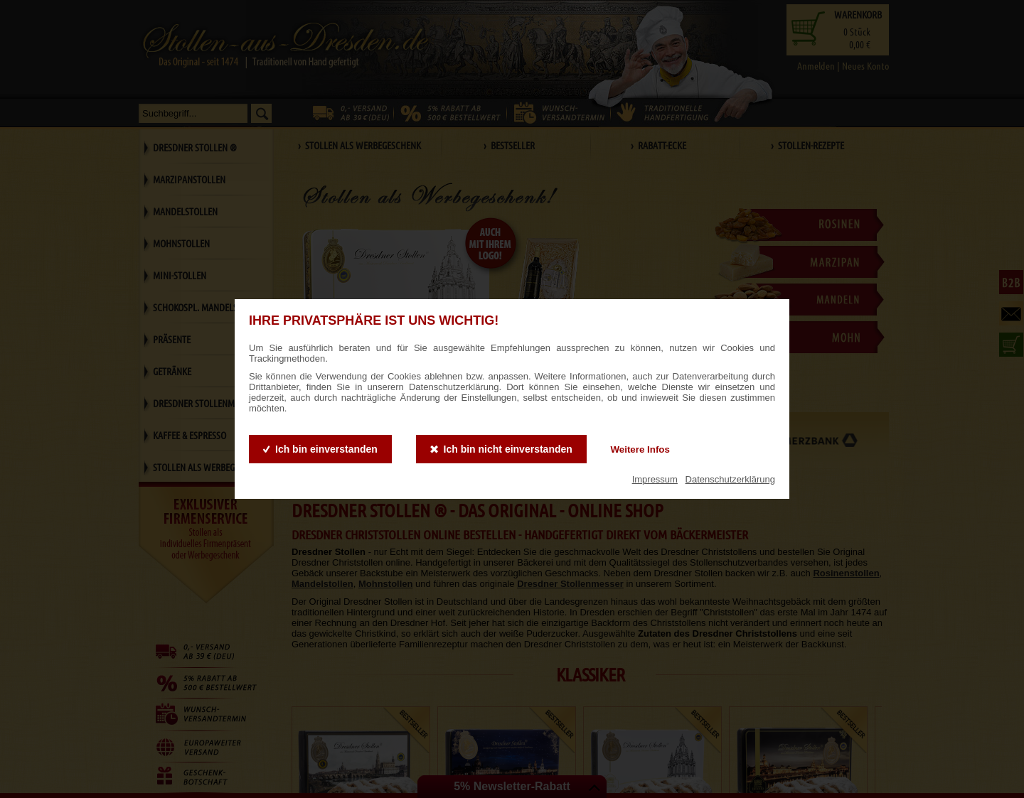 Aktuelle Website-Vorschau von Stollen - handgefertigt direkt vom Bäckermeister