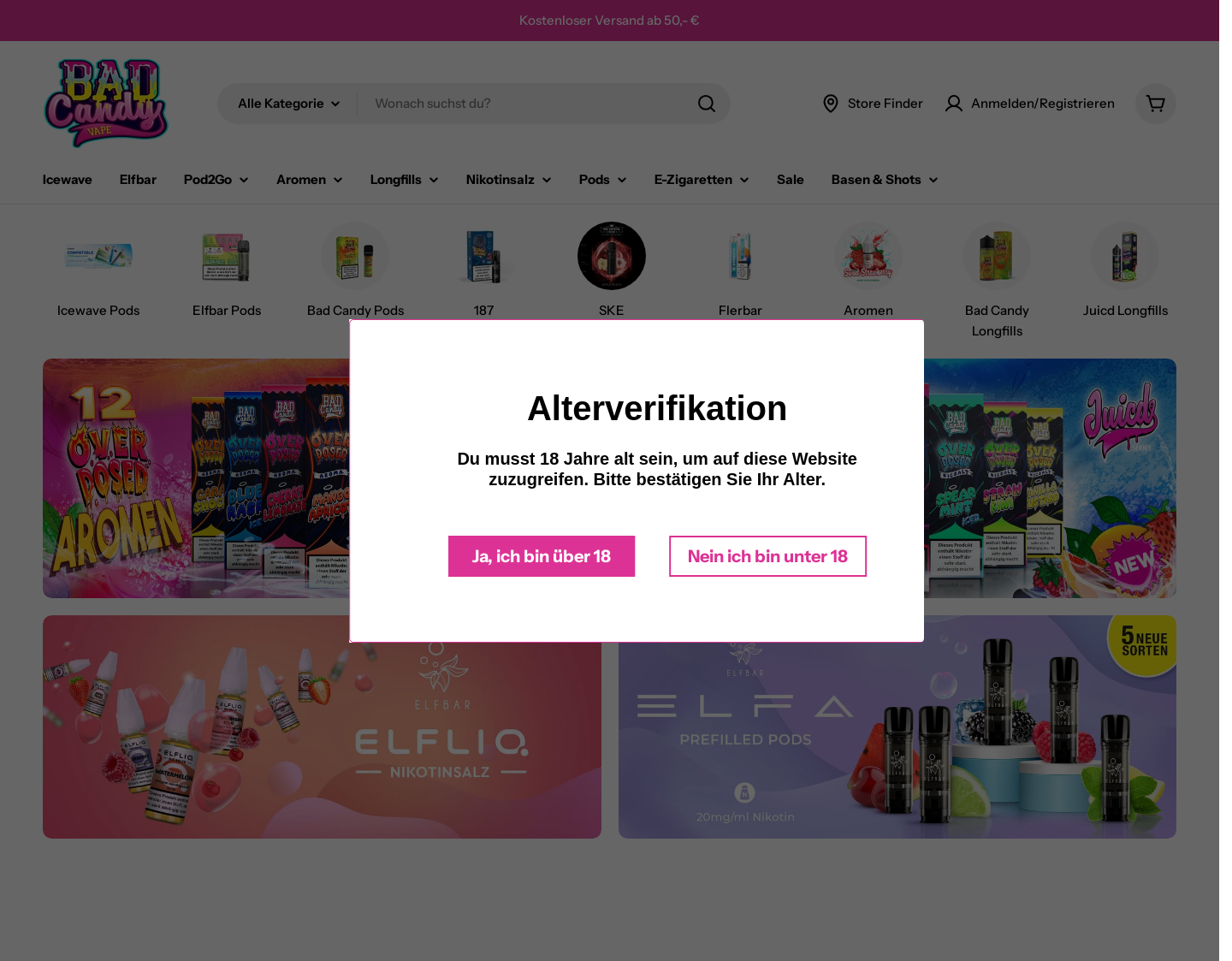 Aktuelle Website-Vorschau von Bad Candy Aromen