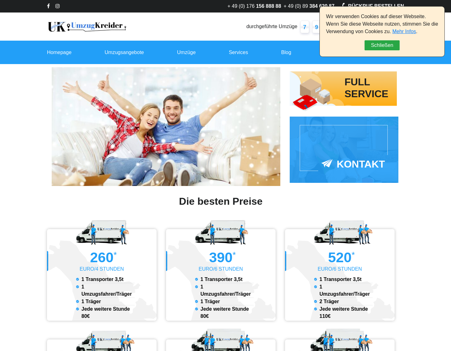 Aktuelle Website-Vorschau von UmzugKreider