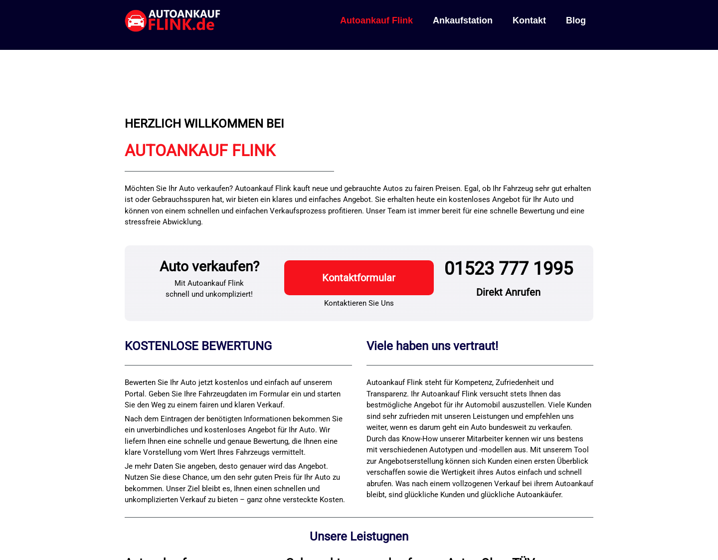 Aktuelle Website-Vorschau von Autoankauf Flink - Innerhalb 24h vor Ort
