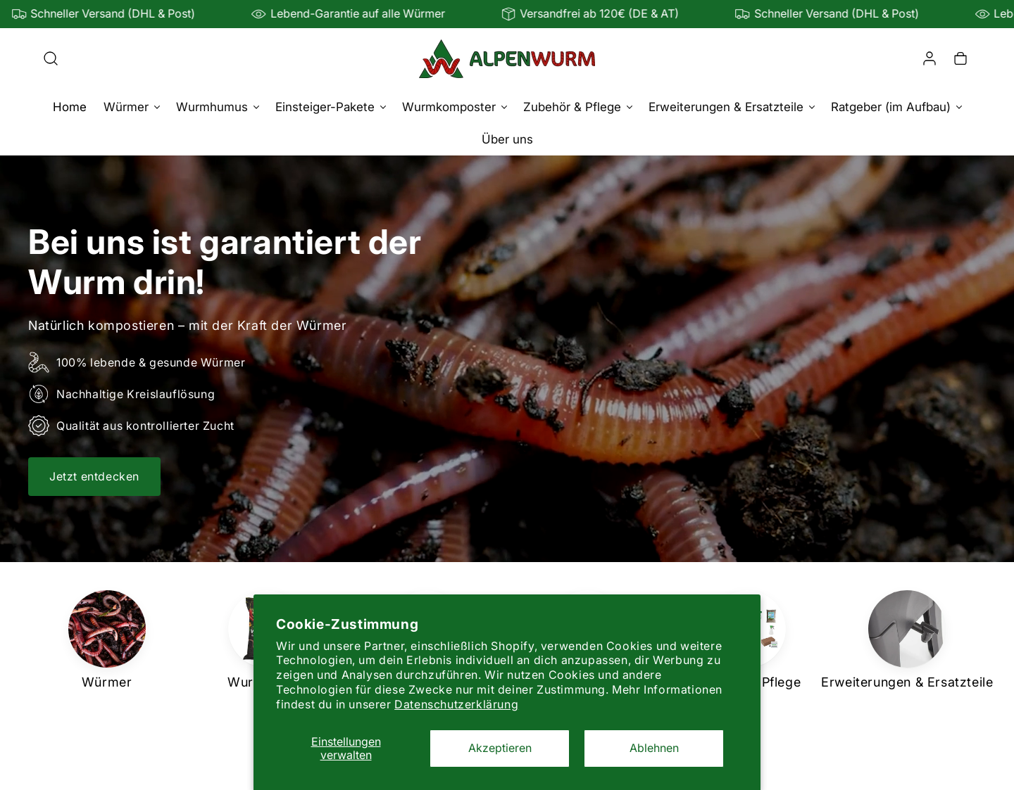 Aktuelle Website-Vorschau von Eine Wurmfarm in Österreich - Alpenwurm